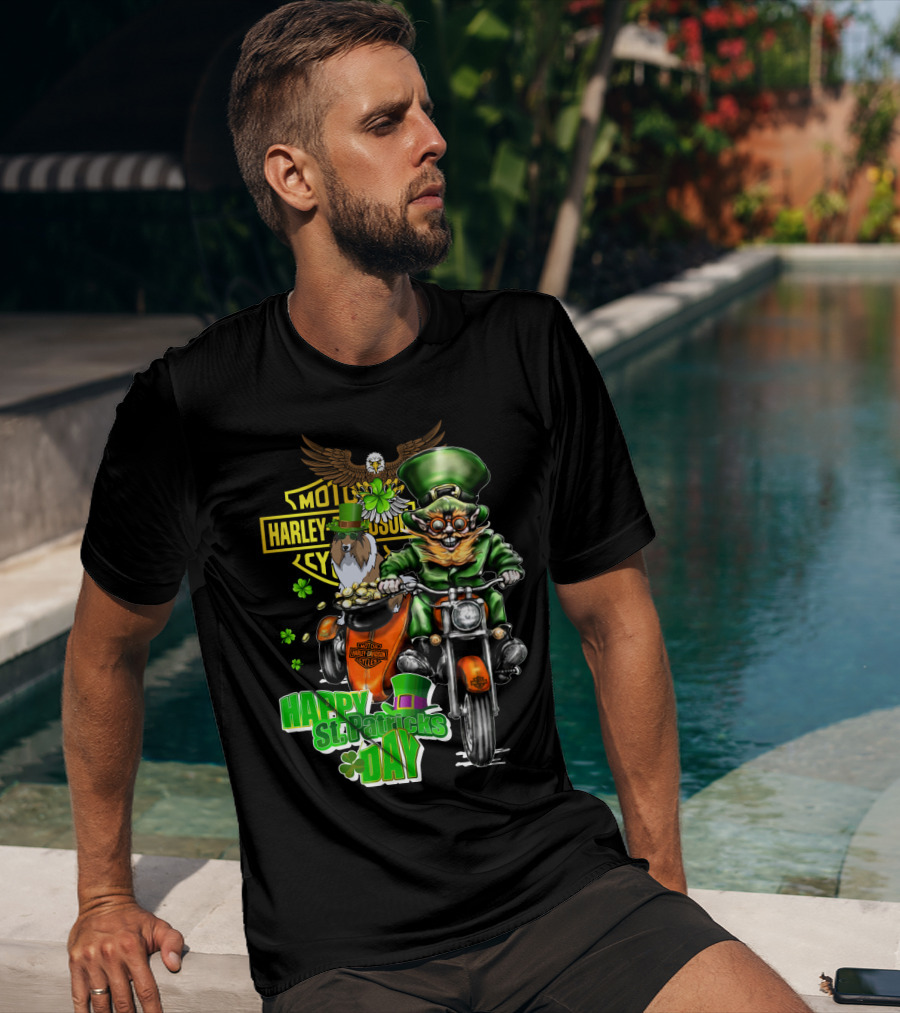 Happy St. Patrick's Day Harley Davidson Motorcycle Leprechaun Eagle T-Shirt