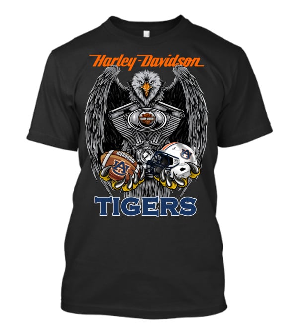 Harley Davidson Auburn Tigers Football Ncaa Helmet And Eagle Engine T-Shirt