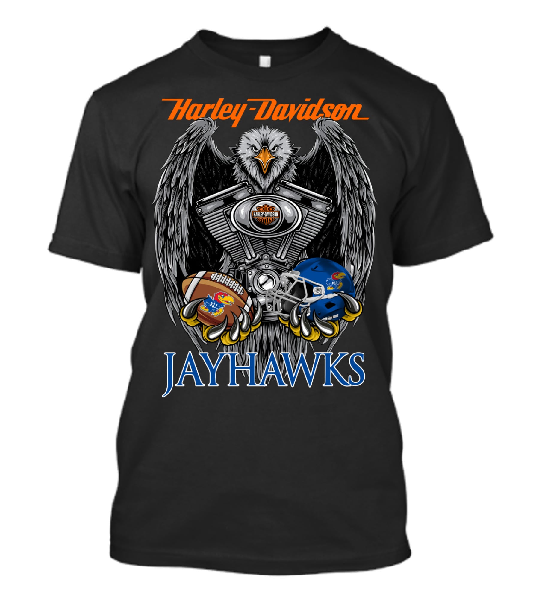 Harley Davidson Jayhawks Kansas Football Helmet And Ball T-Shirt