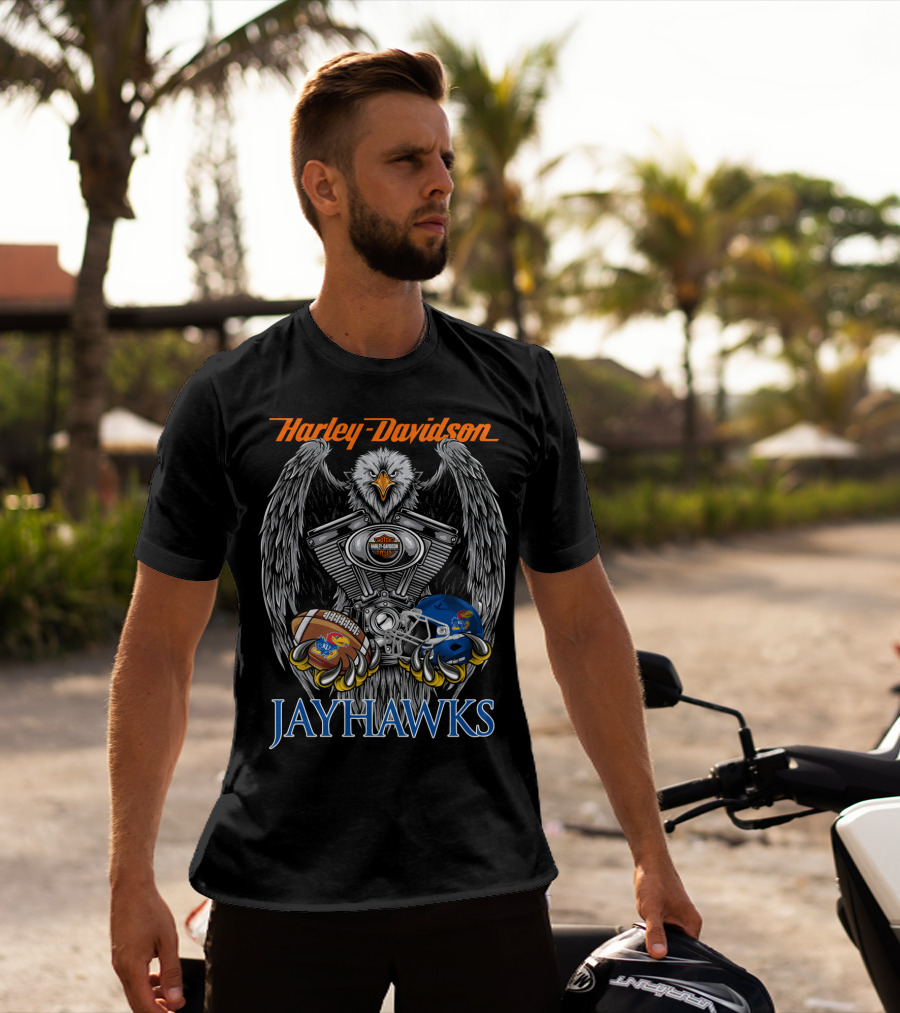 Harley Davidson Jayhawks Kansas Football Helmet And Ball T-Shirt