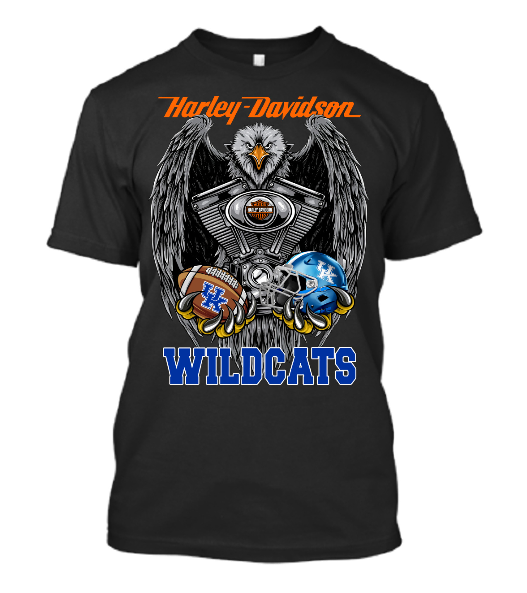 Harley Davidson Wildcats Uk Ncaa Football Helmet And Engine Eagle T-Shirt