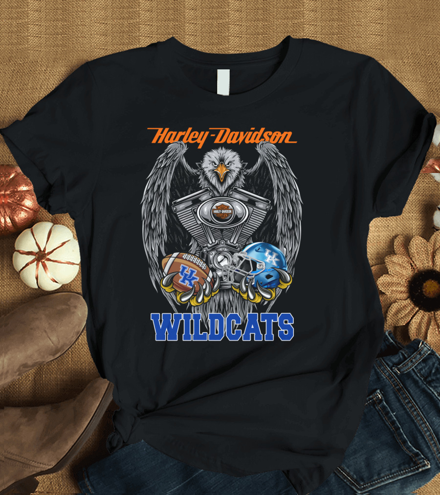 Harley Davidson Wildcats Uk Ncaa Football Helmet And Engine Eagle T-Shirt