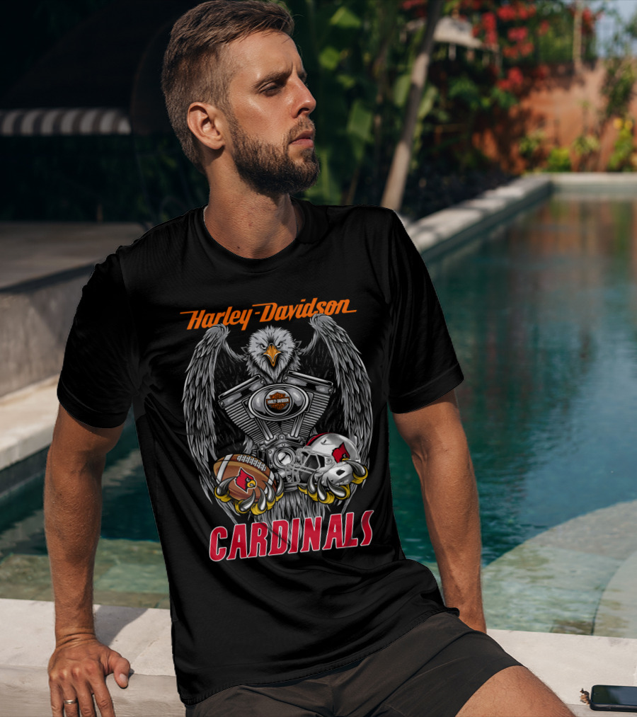 Harley Davidson Cardinals Ncaa Football Helmet And Eagle Engine T-Shirt