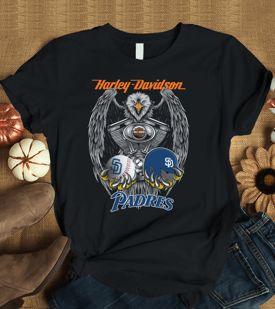 Harley Davidson Padres Eagle Mlb Baseball Helmet And Ball T-Shirt