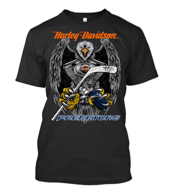 Harley Davidson Predators Nhl Eagles And Hockey Motif T-Shirt