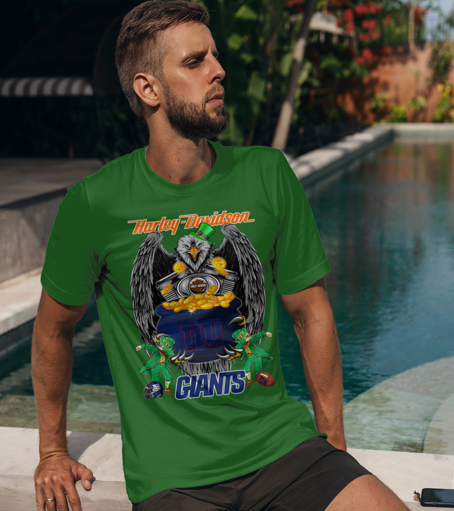 Harley Davidson Eagles And Leprechauns New York Giants Nfl Football T-Shirt