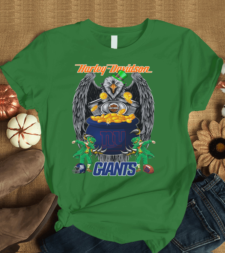 Harley Davidson Eagles And Leprechauns New York Giants Nfl Football T-Shirt