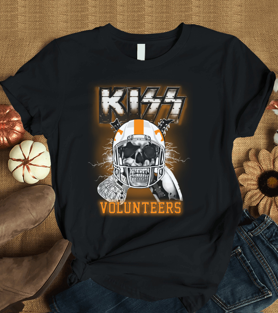 Kiss Volunteers Skull Helmet Ncaa Football Theme T-Shirt