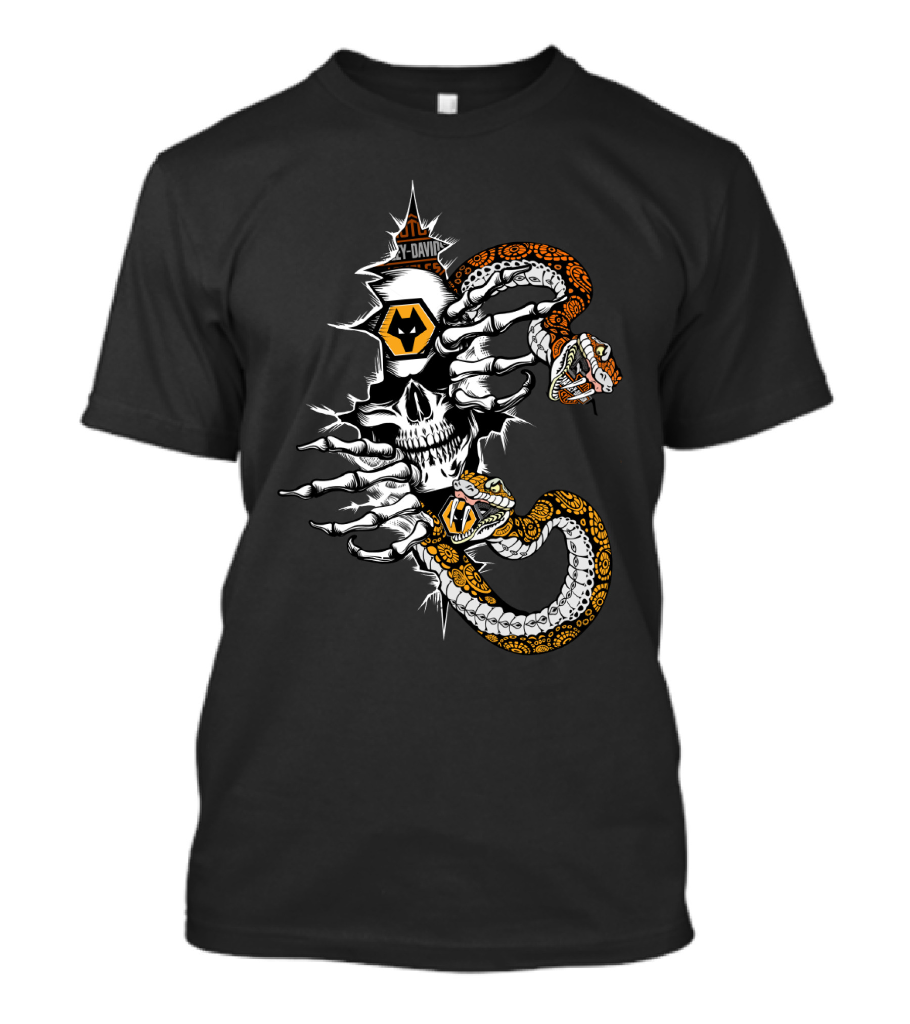 Y-David Skull With Snake And Wolf T-Shirt
