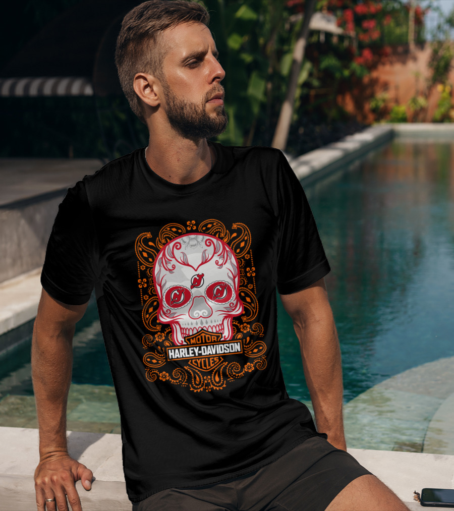 Harley Davidson Motor Cycles Nhl Njd Sugar Skull T-Shirt