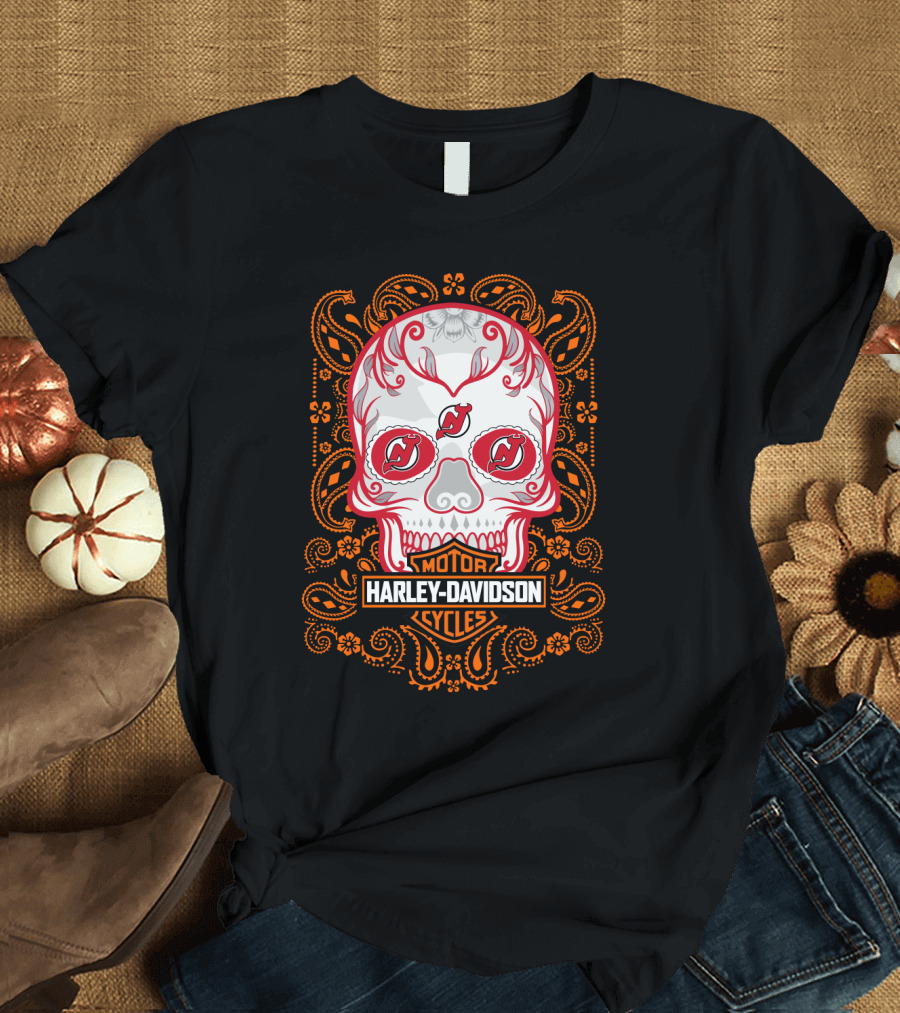 Harley Davidson Motor Cycles Nhl Njd Sugar Skull T-Shirt
