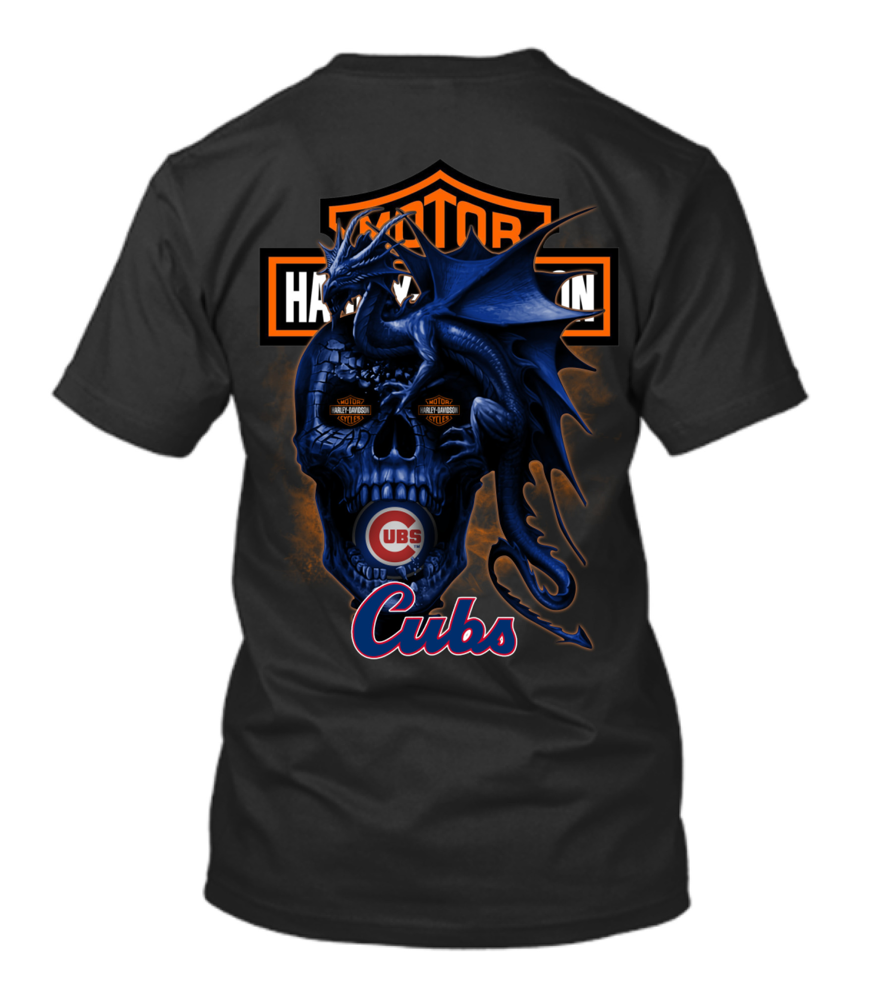 Motor Harley Davidson Cycles Chicago Cubs Dragon Skull T-Shirt
