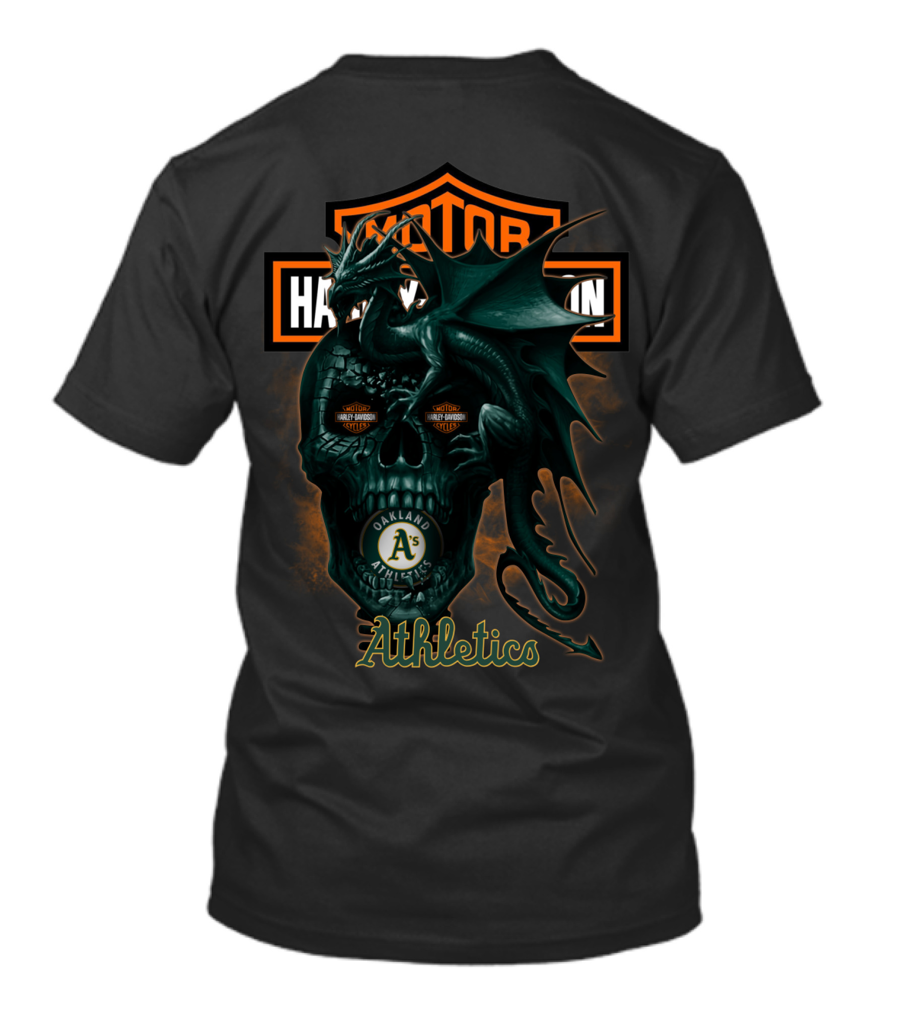 Oakland Athletics Harley Davidson Dragon Skull T-Shirt