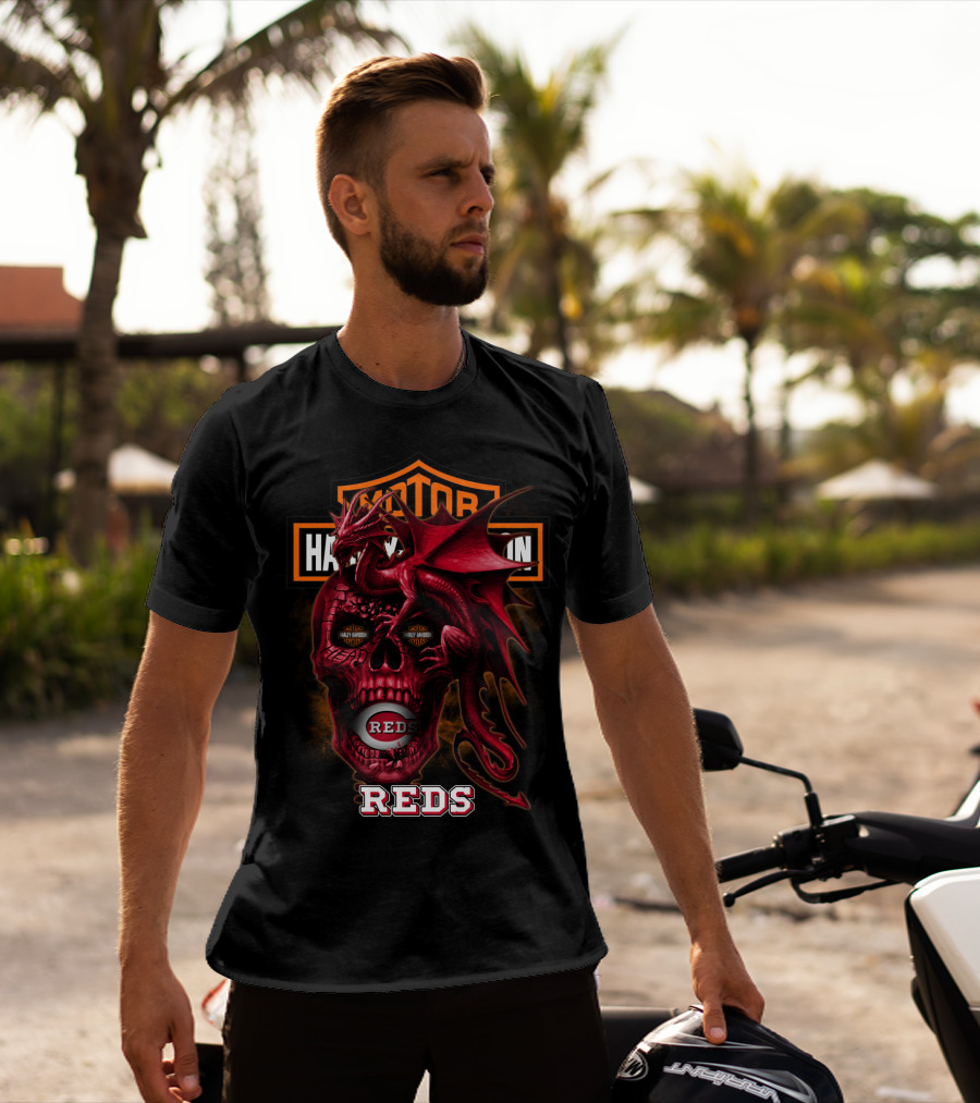 Cincinnati Reds Skull Dragon Harley Davidson T-Shirt