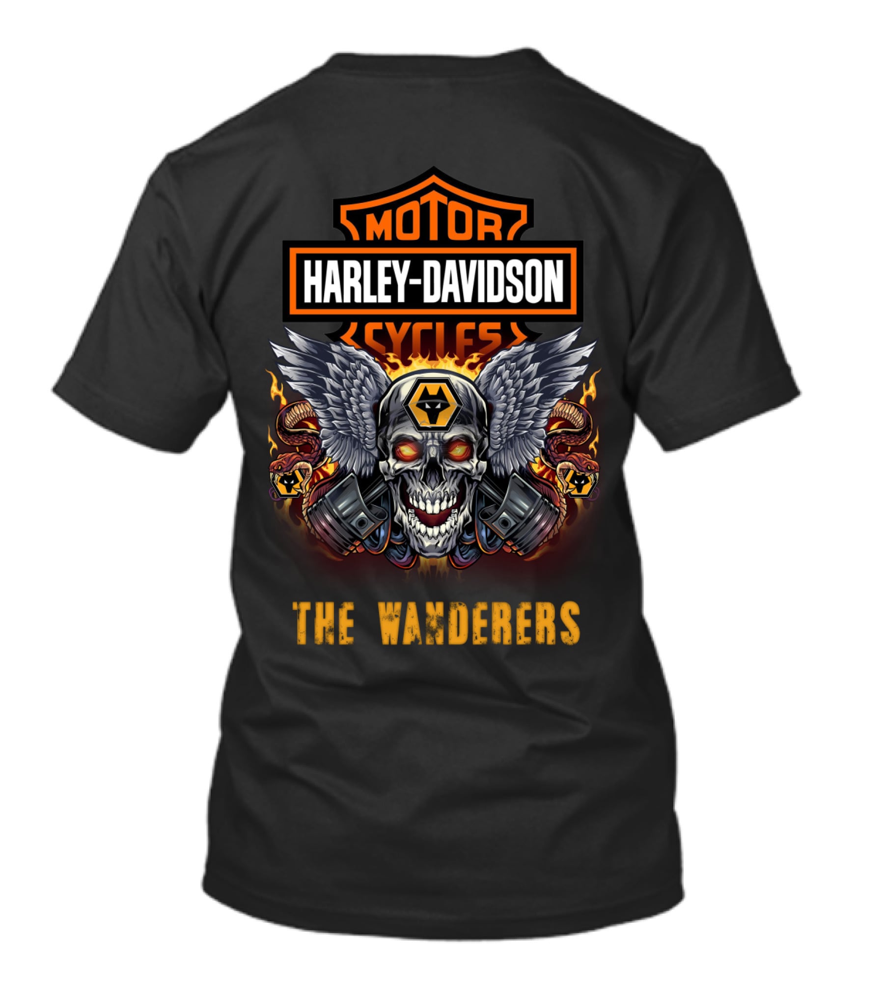 Harley Davidson Motor Cycles The Wanderers Winged Skull Snakes T-Shirt