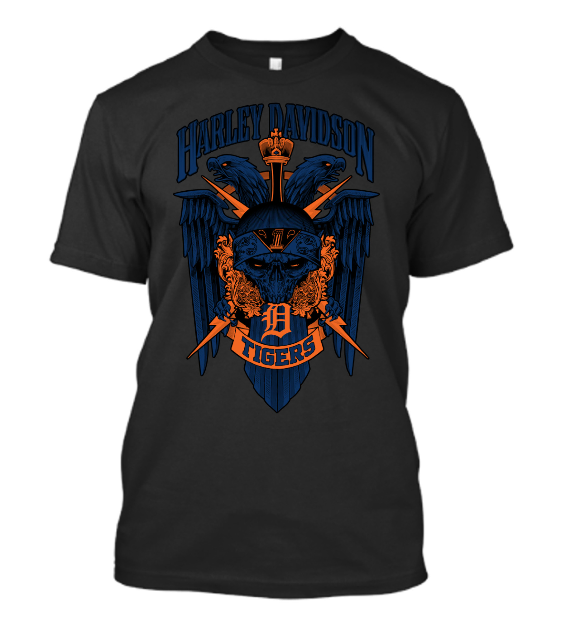 Harley Davidson Detroit Tigers Skull And Lightning T-Shirt
