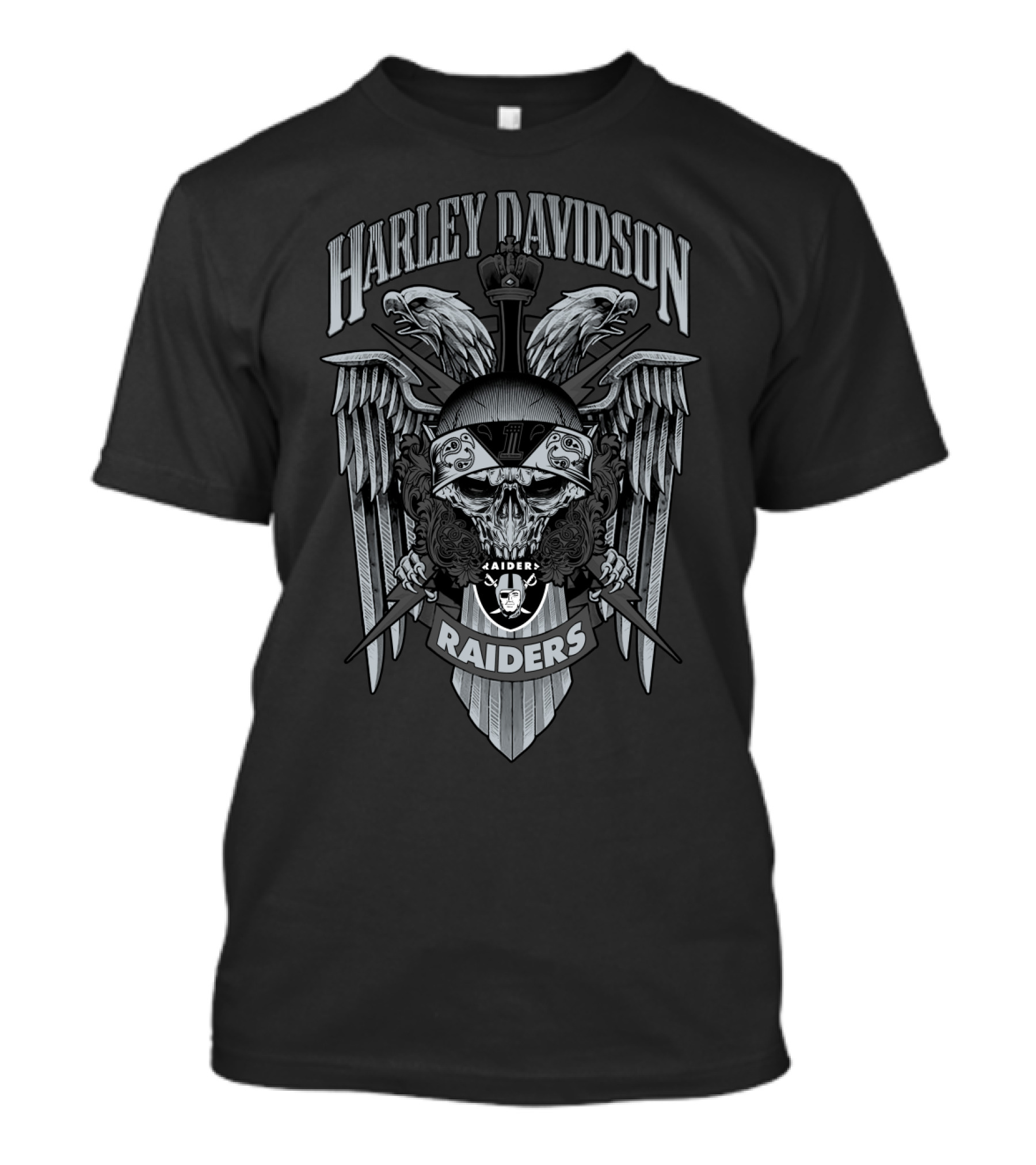Harley Davidson Raiders Skull Wings Oakland Raiders T-Shirt