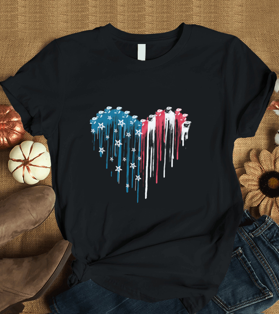 Kansas Jayhawks Heart Drip Stars And Stripes T-Shirt