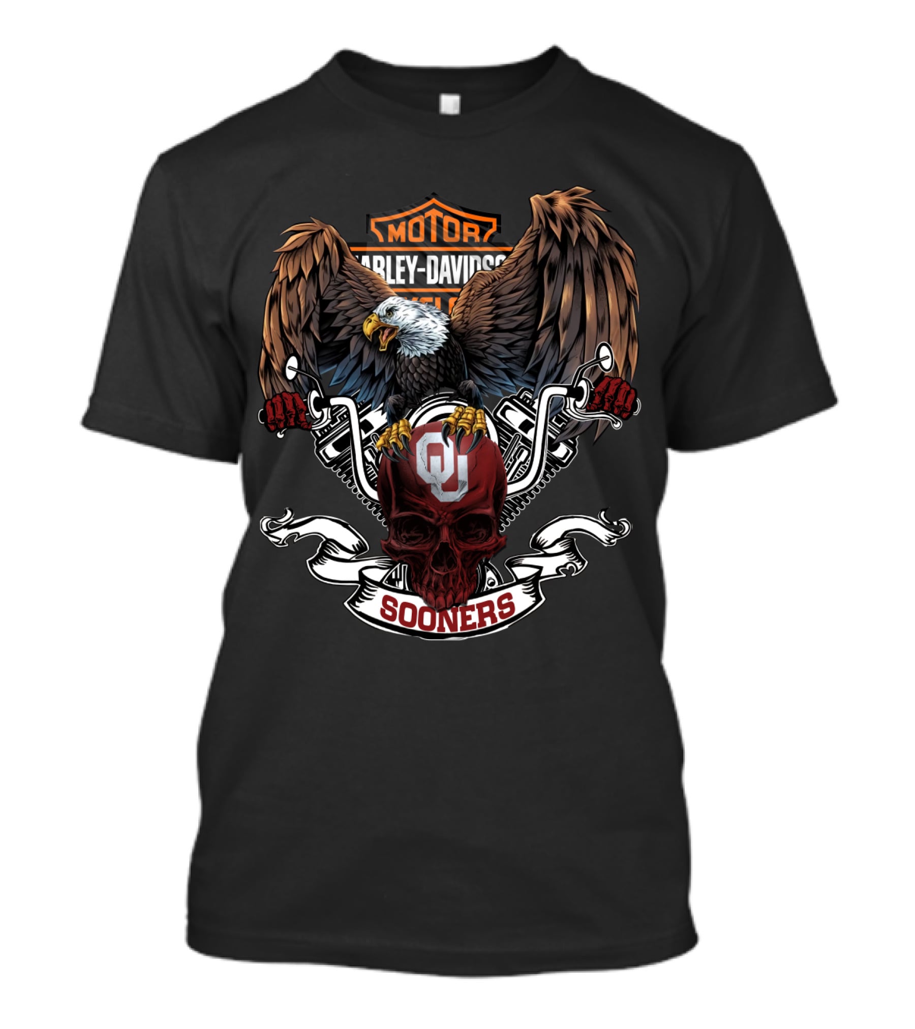 Motor Harley Davidson Cycles Oklahoma Sooners Bald Eagle Skull T-Shirt