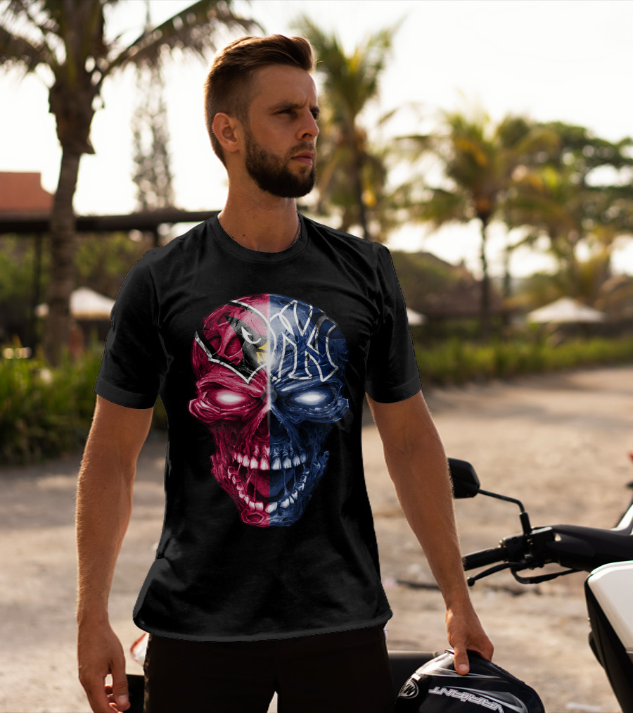 Arizona Cardinals New York Yankees Skull T-Shirt
