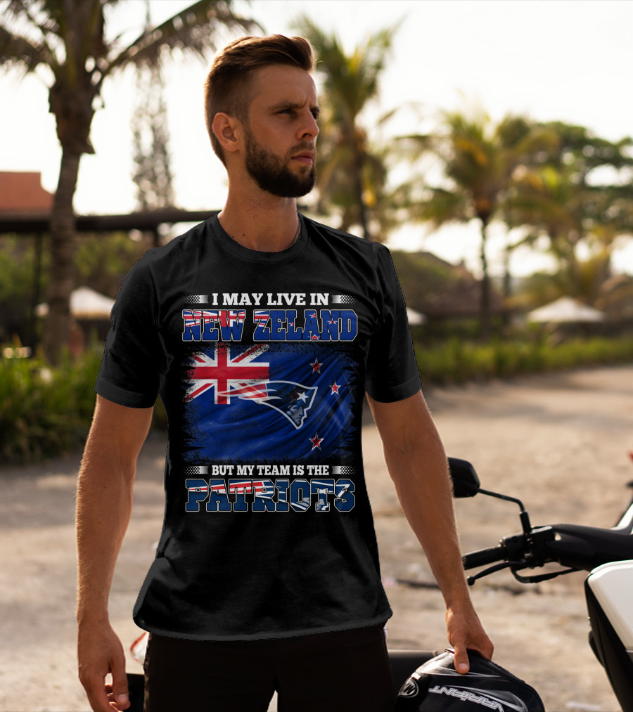 Patriots Fan Living In New Zealand With New England Logo And Flag Elements T-Shirt