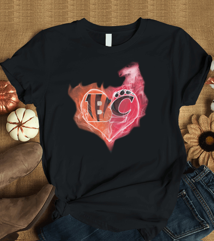 Bengals Cincinnati Bearcats Heart Paw Flame T-Shirt