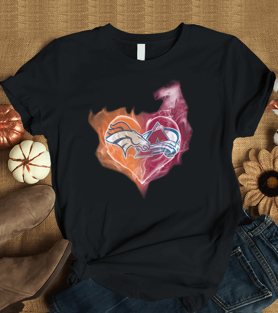 Broncos Colorado Avalanche Heart Flame T-Shirt