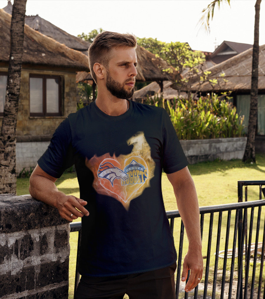 Denver Broncos Nuggets Heart Flame Fusion T-Shirt