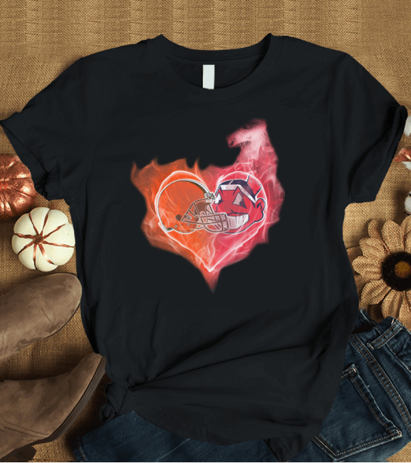 T-Shirt: Browns Cleveland Indians Helmet Heart Fire Fusion T-Shirt Browns Cleveland Indians Helmet Heart Fire Fusion T-Shirt
