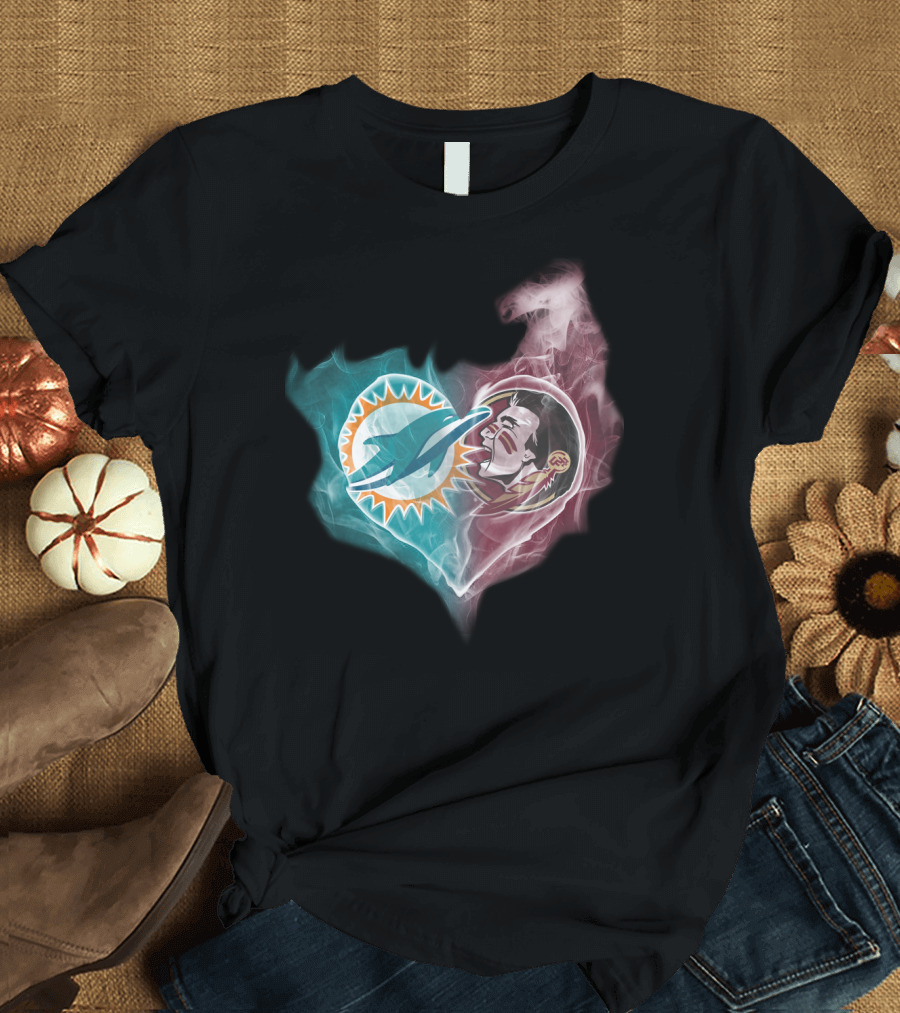 Miami Dolphins Florida State Seminoles Logo Heart Fusion T-Shirt