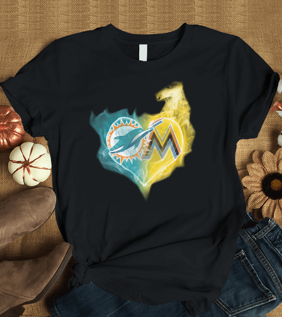 Dolphins Miami Marlins Heart Emblem T-Shirt