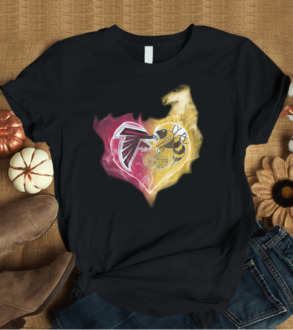T-Shirt: Falcons Georgia Tech Yellow Jackets Heart-Shaped Smoke Merge T-Shirt Falcons Georgia Tech Yellow Jackets Heart-Shaped Smoke Merge T-Shirt
