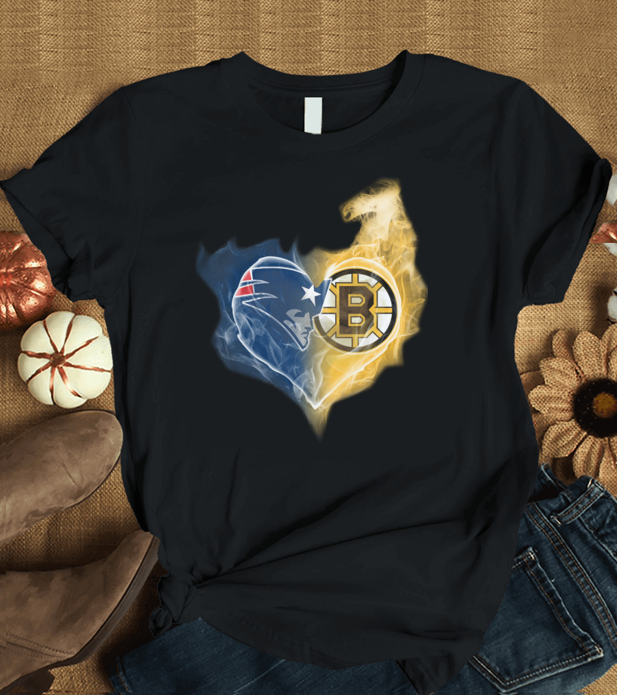 Patriots Boston Bruins Heart Logo Fusion T-Shirt