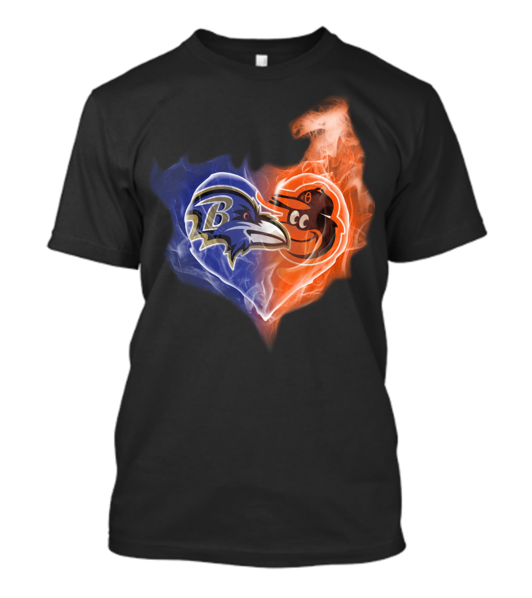 Baltimore Ravens Orioles Heart Flame T-Shirt