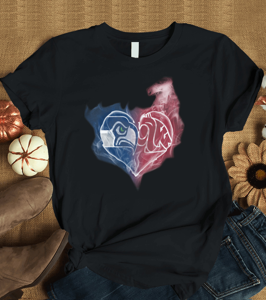 Seahawks Washington State Cougars Heart Logo Fusion T-Shirt