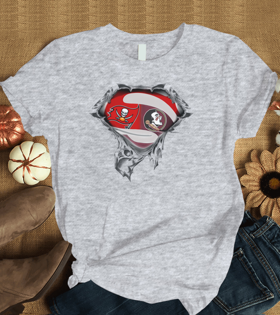 Buccaneers Seminoles Logo Crossover With Pirate And Tribal Warrior T-Shirt