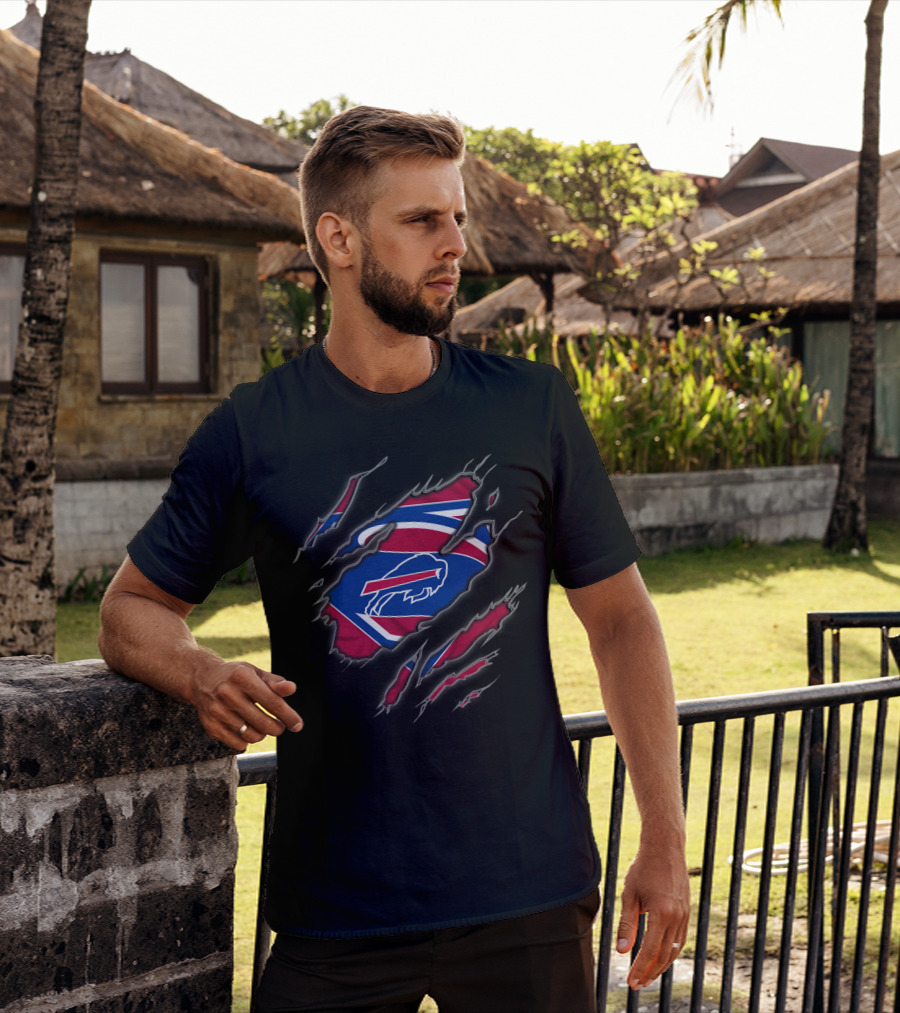 Buffalo Bills Logo Superman Style Tear Claw Marks T-Shirt