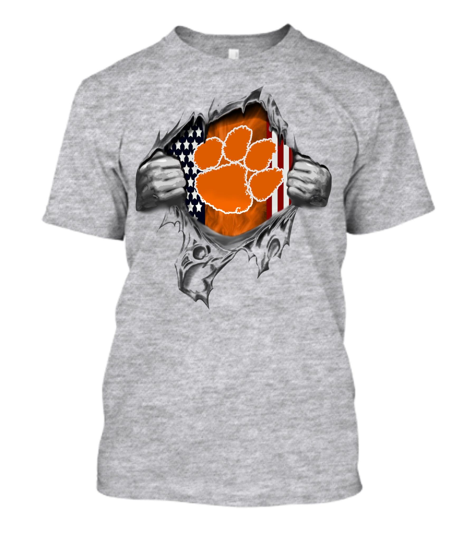 Clemson Tigers Paw Logo With American Flag T-Shirt