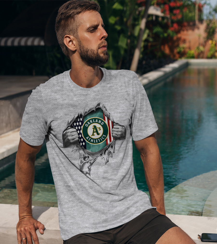 Oakland Athletics American Flag Ripped Hands T-Shirt