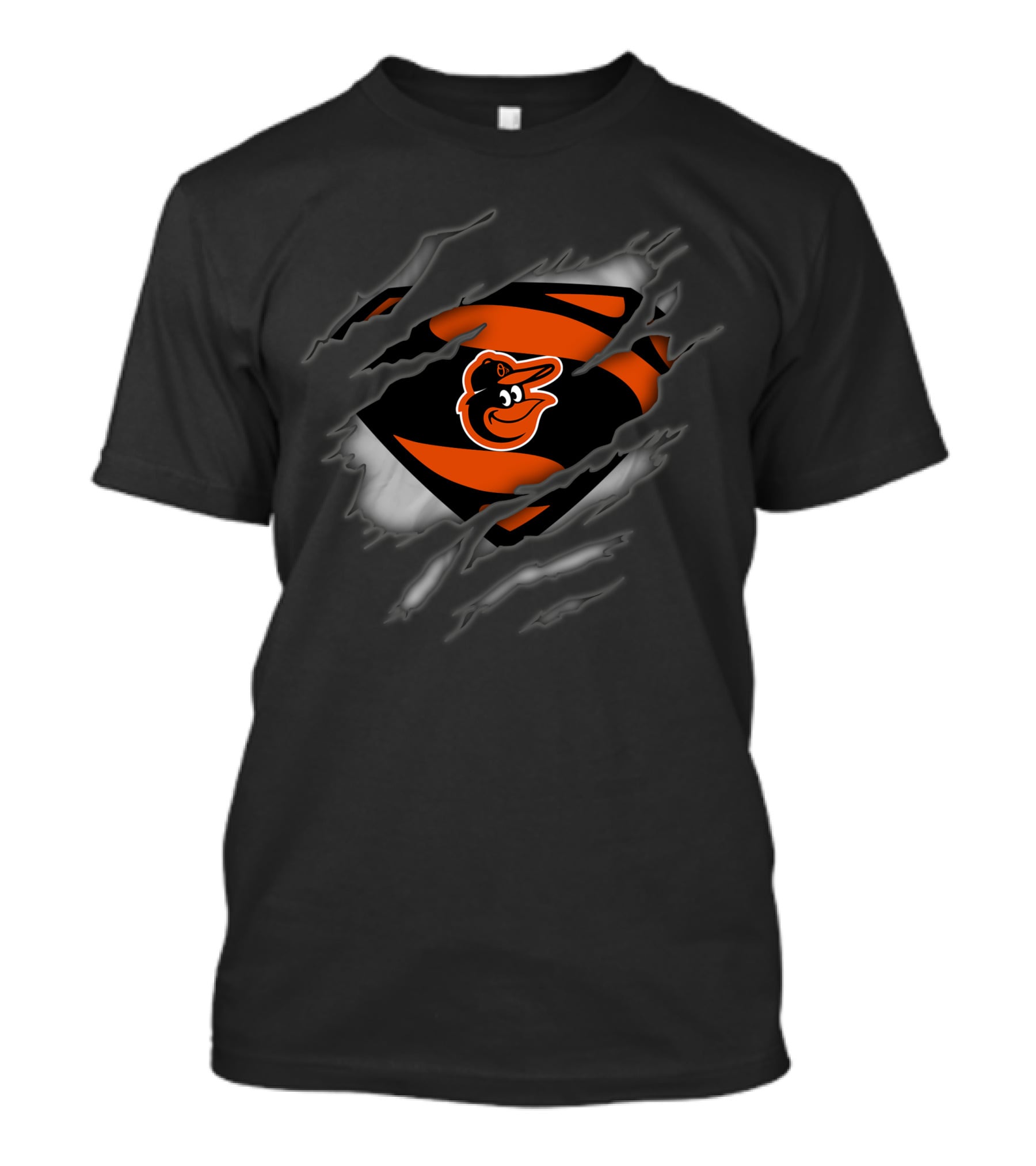 Baltimore Orioles Logo In Superman Style Rip T-Shirt