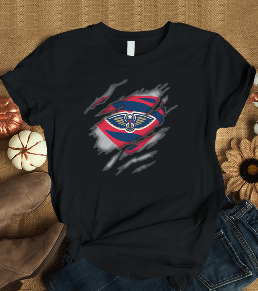 New Orleans Pelicans Logo Ripped Superman Style T-Shirt