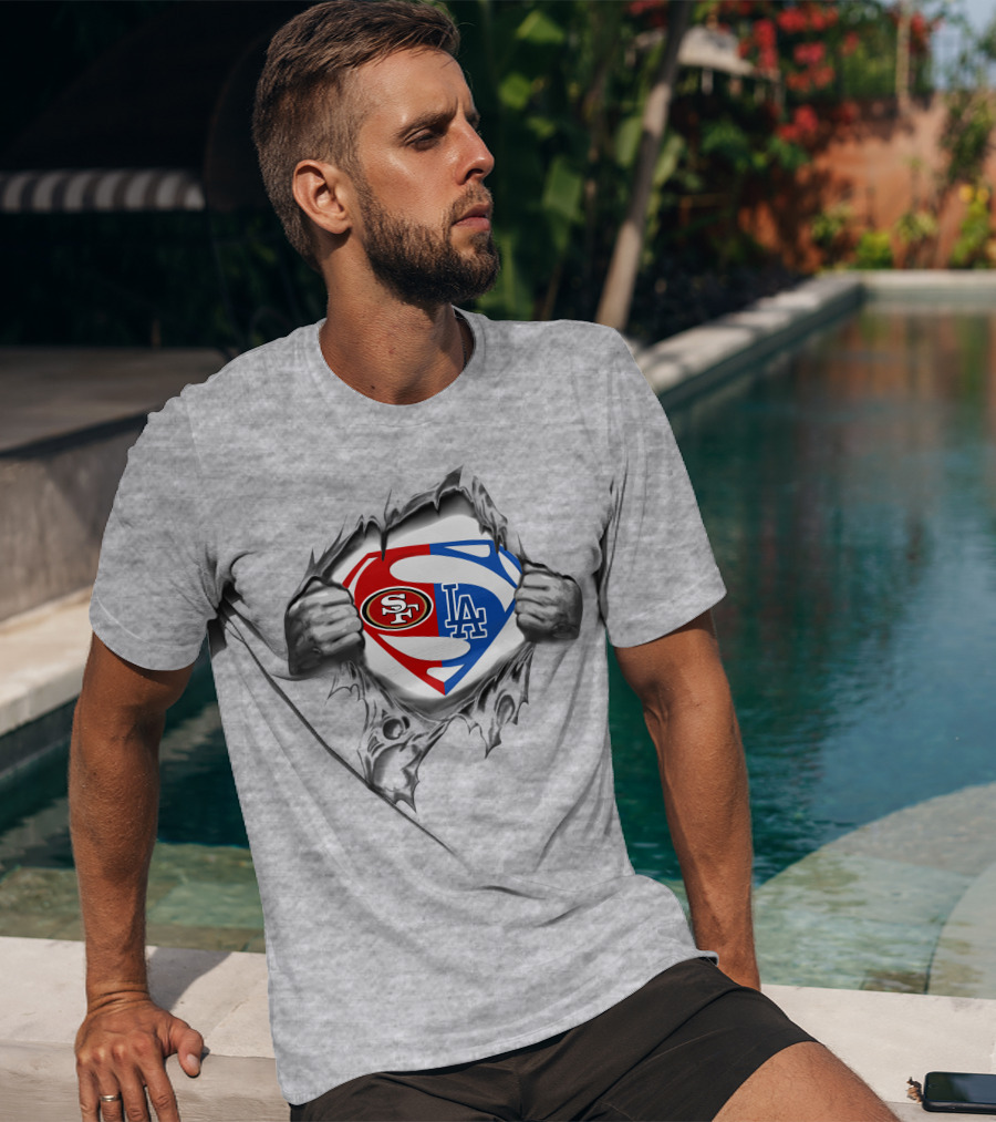 Sf 49ers La Dodgers Superman Logo Crossover T-Shirt