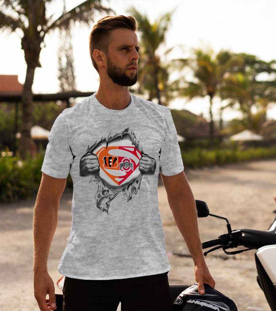 Cincinnati Bengals Ohio State Buckeyes Superman Logo Fusion T-Shirt