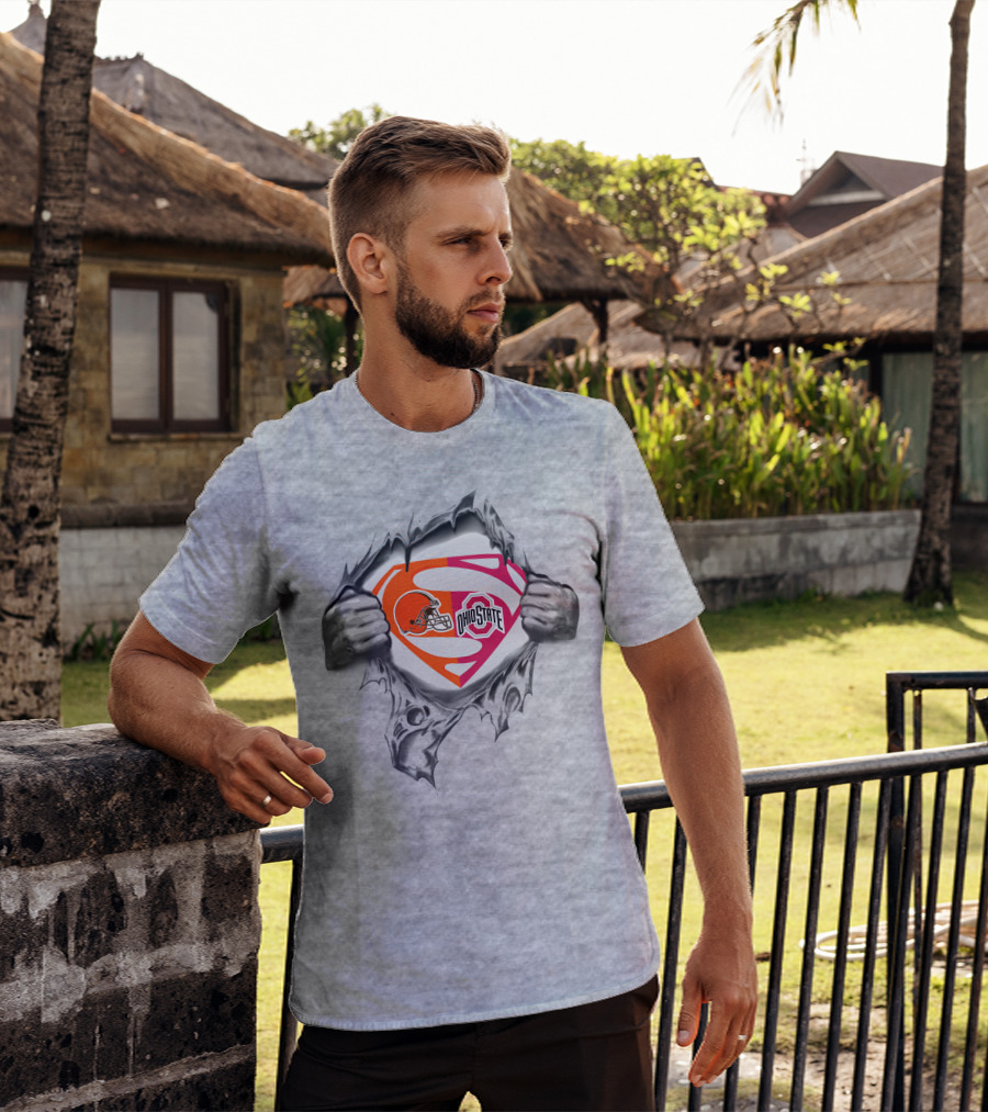 Browns Superman Ohio State Buckeyes Logo Tear T-Shirt