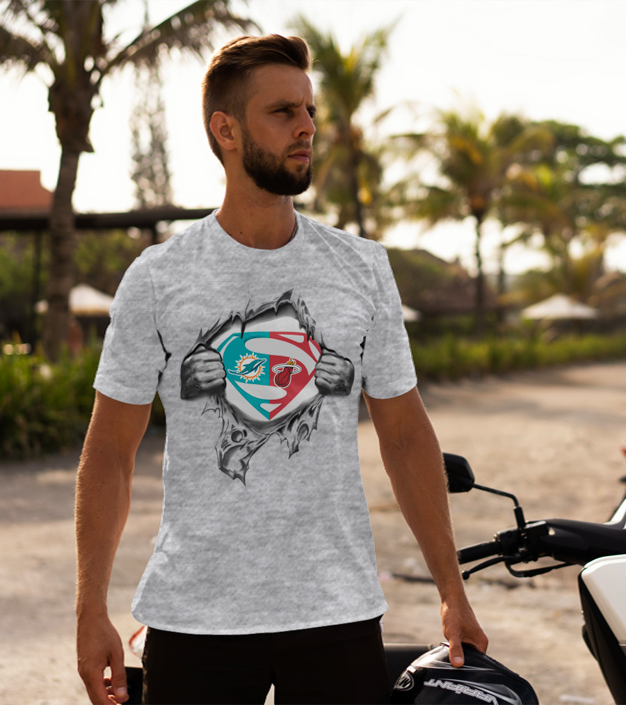 Miami Dolphins And Miami Heat Superman Logo Fusion T-Shirt