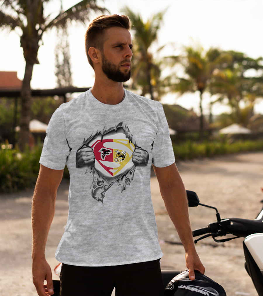Falcons Georgia Tech Yellow Jackets Superman Logo Tear T-Shirt