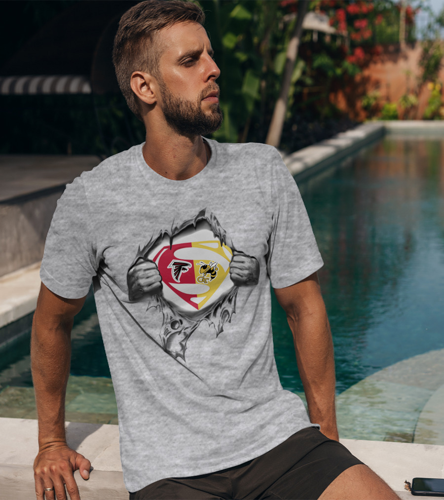 Falcons Georgia Tech Yellow Jackets Superman Logo Tear T-Shirt