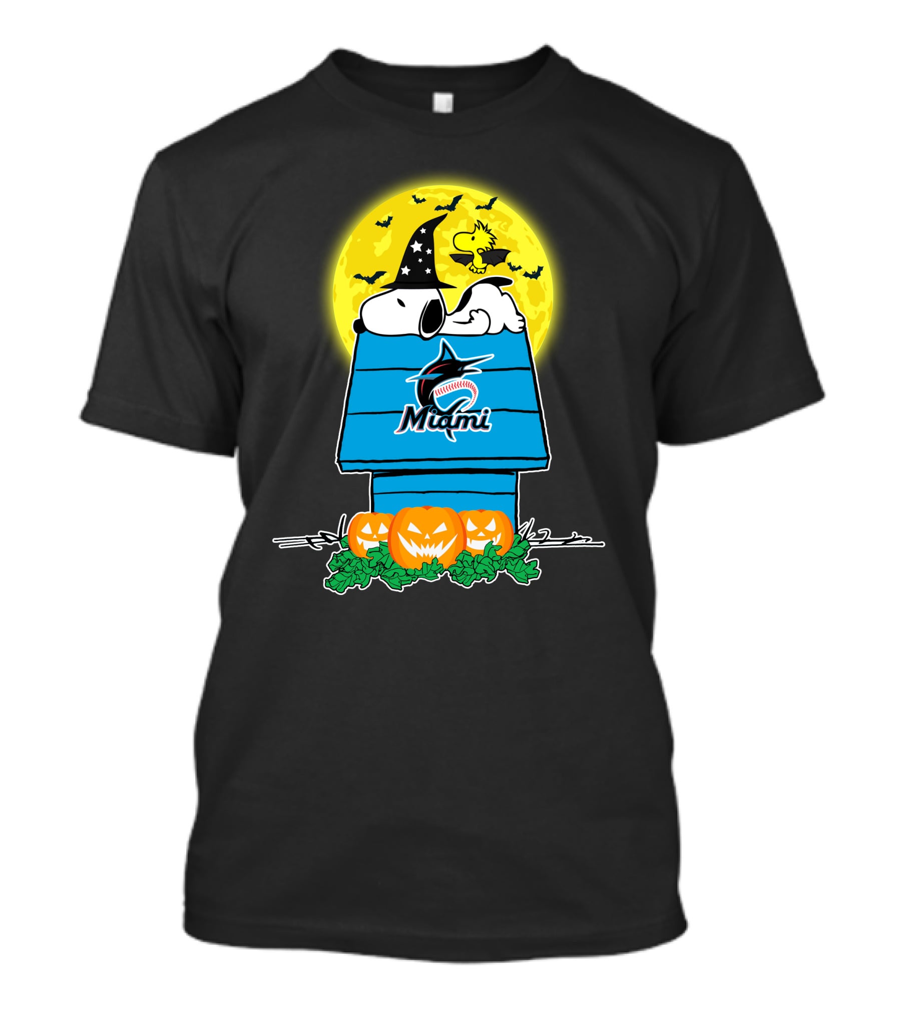 Snoopy Miami Marlins Halloween Moon Pumpkins T-Shirt