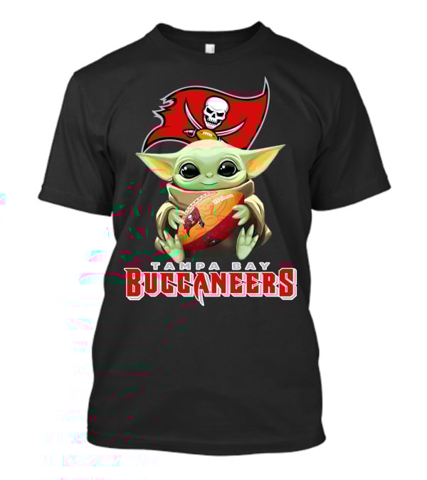 Tampa Bay Buccaneers Baby Yoda Holding Wilson Football T-Shirt
