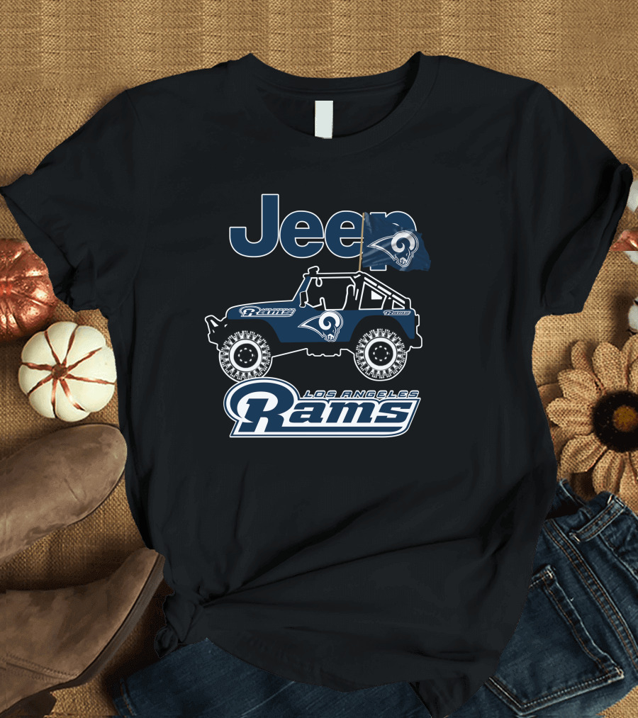 Los Angeles Rams Jeep Off-Road Adventure With Team Logo And Flag T-Shirt